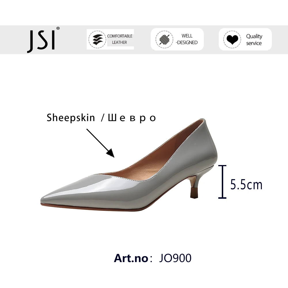 

JSI Pumps Woman Concise Style Solid Genuine Leather Shallow Pointed Toe V-shape High Thin Heel Office Lady Dres Shoes JO900