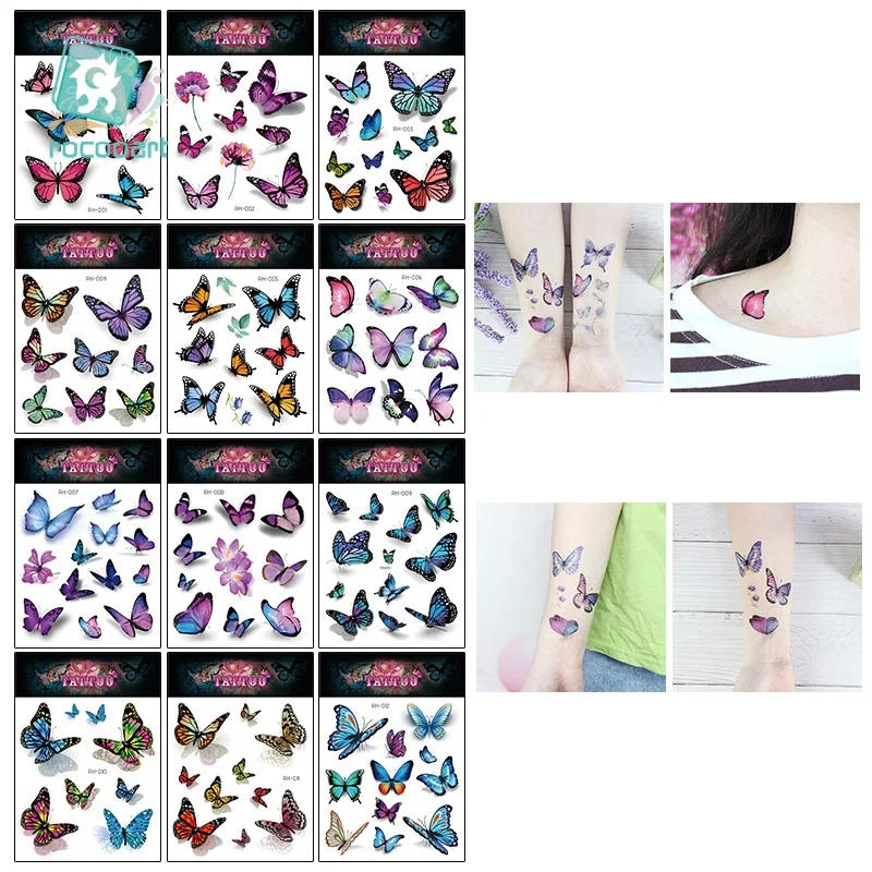 

12 butterfly 3D temporary tattoo stickers female girl arm neck body art flash waterproof tattoo stickers