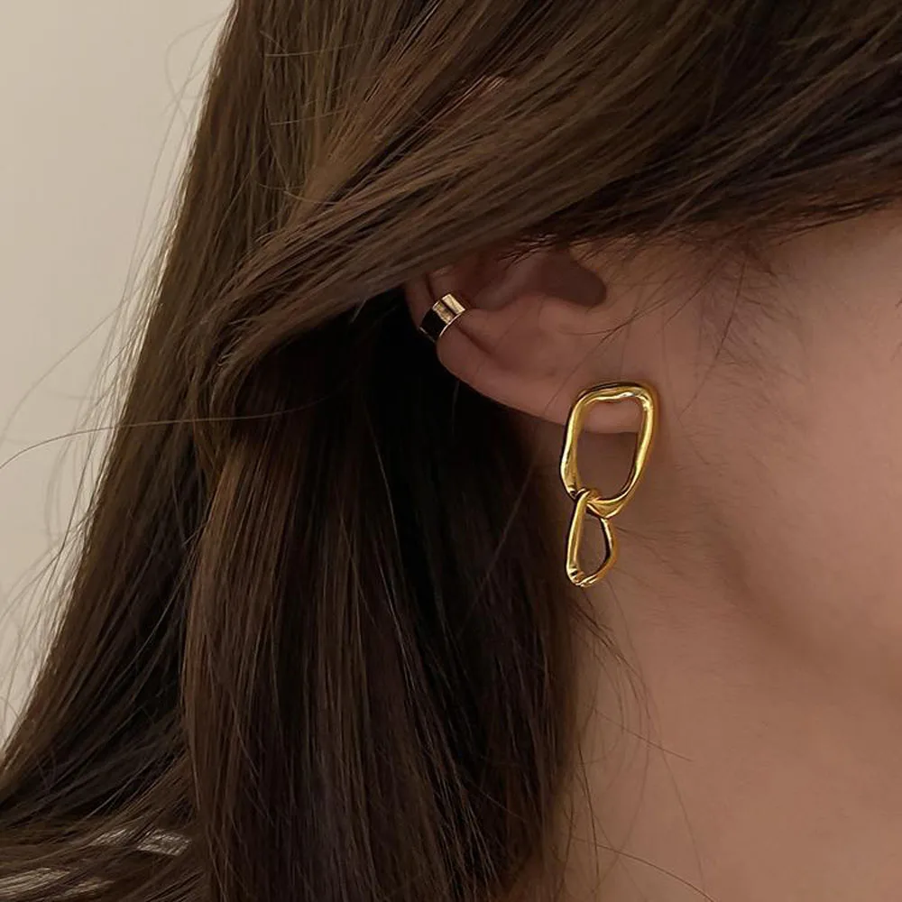 

Hip Hop Rock Geometric Metal Studs Irregular Street Snap Earrings Women Jewelry Gifts