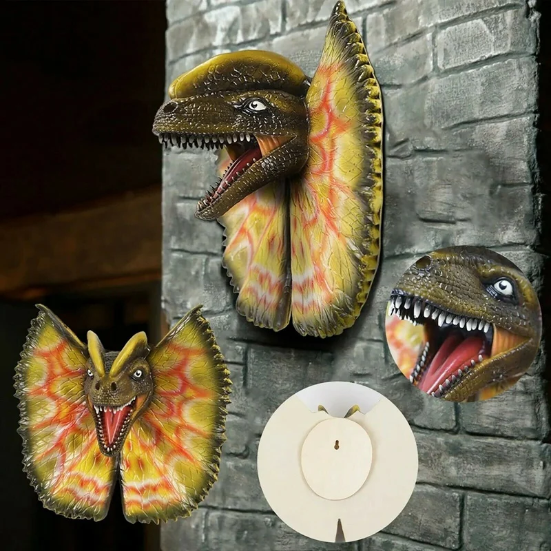 

Hot XD-Wall Mounted Dinosaur Wall Bust Dinosaur Head Sculpture Wall Hanging Life-Like Figurine Latex Foam Art Home Decoration