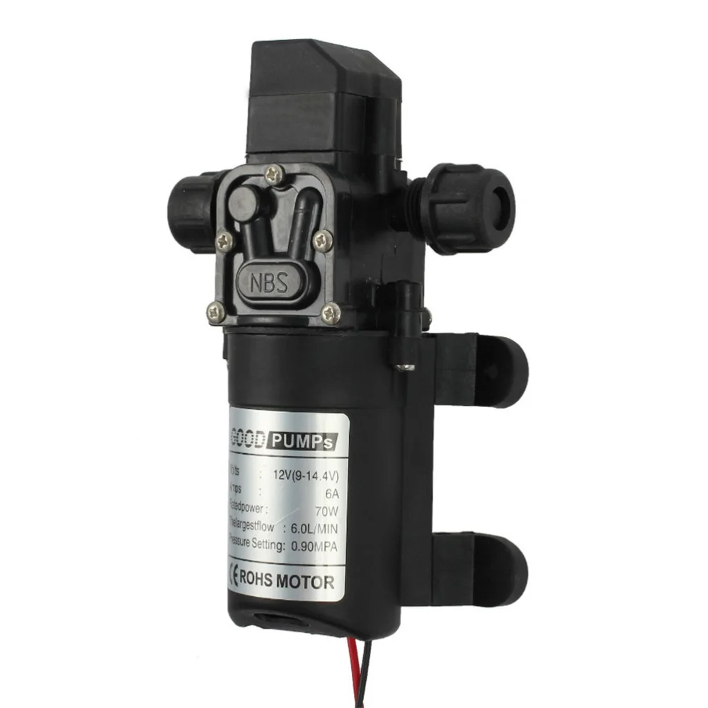 

12V 70W Automatic Diaphragm Pump Mini Electric Car Washing Pump 6A 6L/Min Water Pump - Dual Thread (Black)