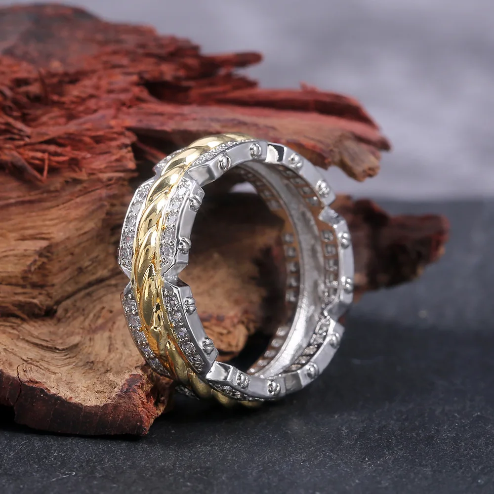 

New Trendy Bohemian Crystal Inlaid Ring Men's Ring Fashion Metal Rope Ring Ring Accessories Party Jewelry
