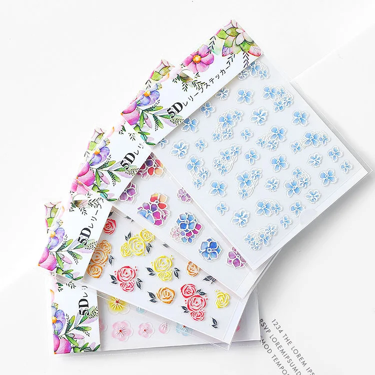 

1PC 5D Nail Stickers Embossed Flower Leaf Nail Sticker Decals Engraved Sticker Sliders for Nails Art Designs Manicure Decoration