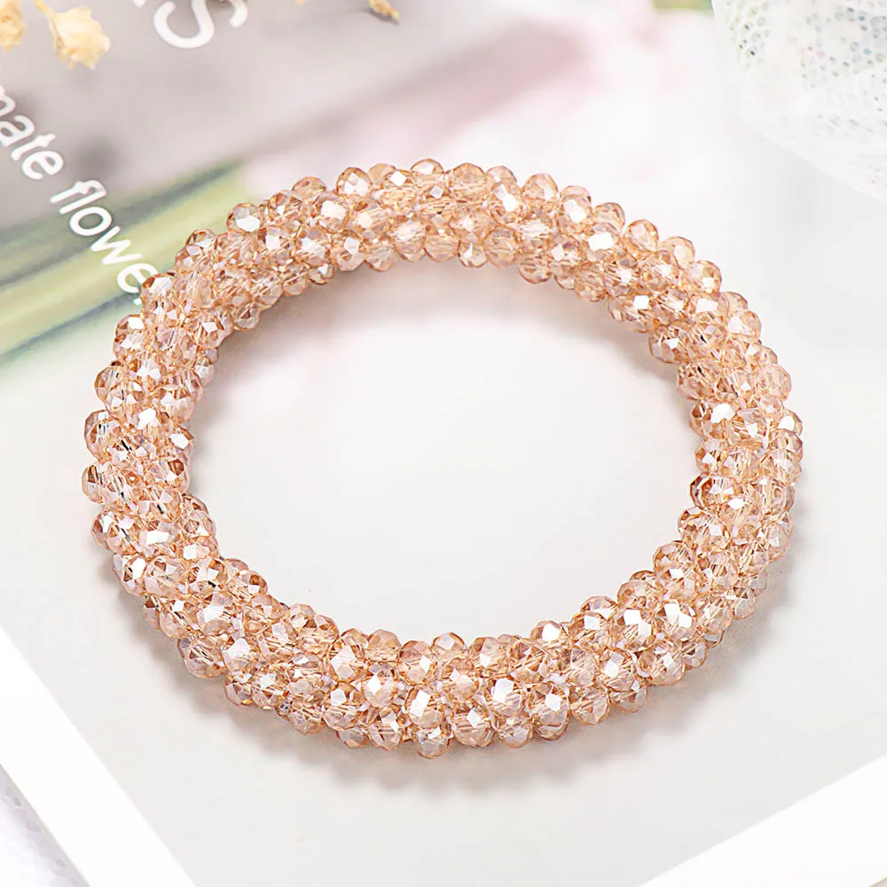 champagne Crystal Headband Korean Style Women Hair Rope Cute Sweet Girl Hair Accessories Headwear Accessories Ponytail Holder Hair Ties - Цвет: champagne