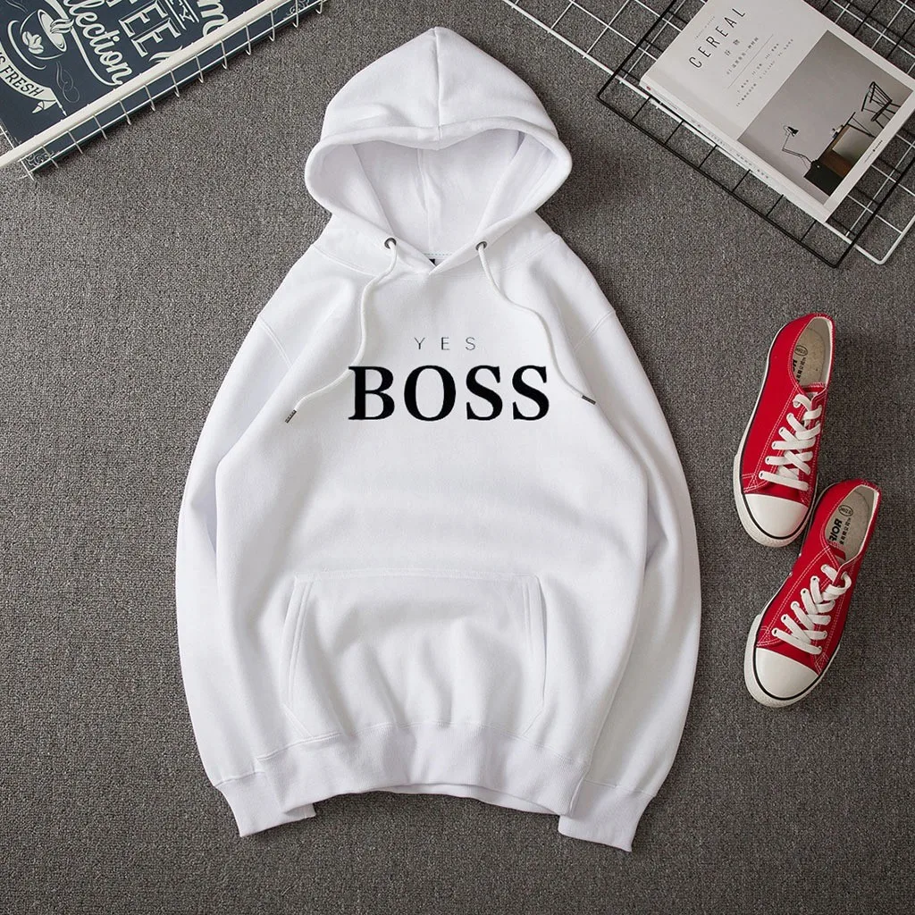 Женская Осенняя Толстовка YES с надписью BOSS с капюшоном с длинным рукавом безразмерная Толстовка Пуловер Swatshirt Женская толстовка с карманом Топы
