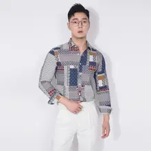 2021 spring and autumn men's long sleeve shirt new English style slim contrast fashion handsome printed shirt