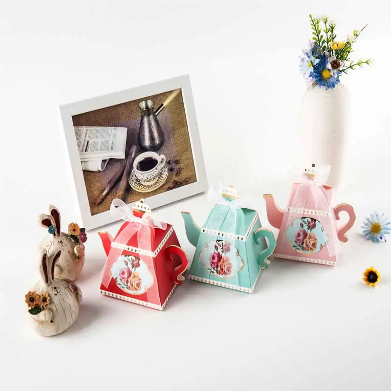 10 шт. бумажные коробки для конфет в форме чайника стиле ретро коробка свадебных