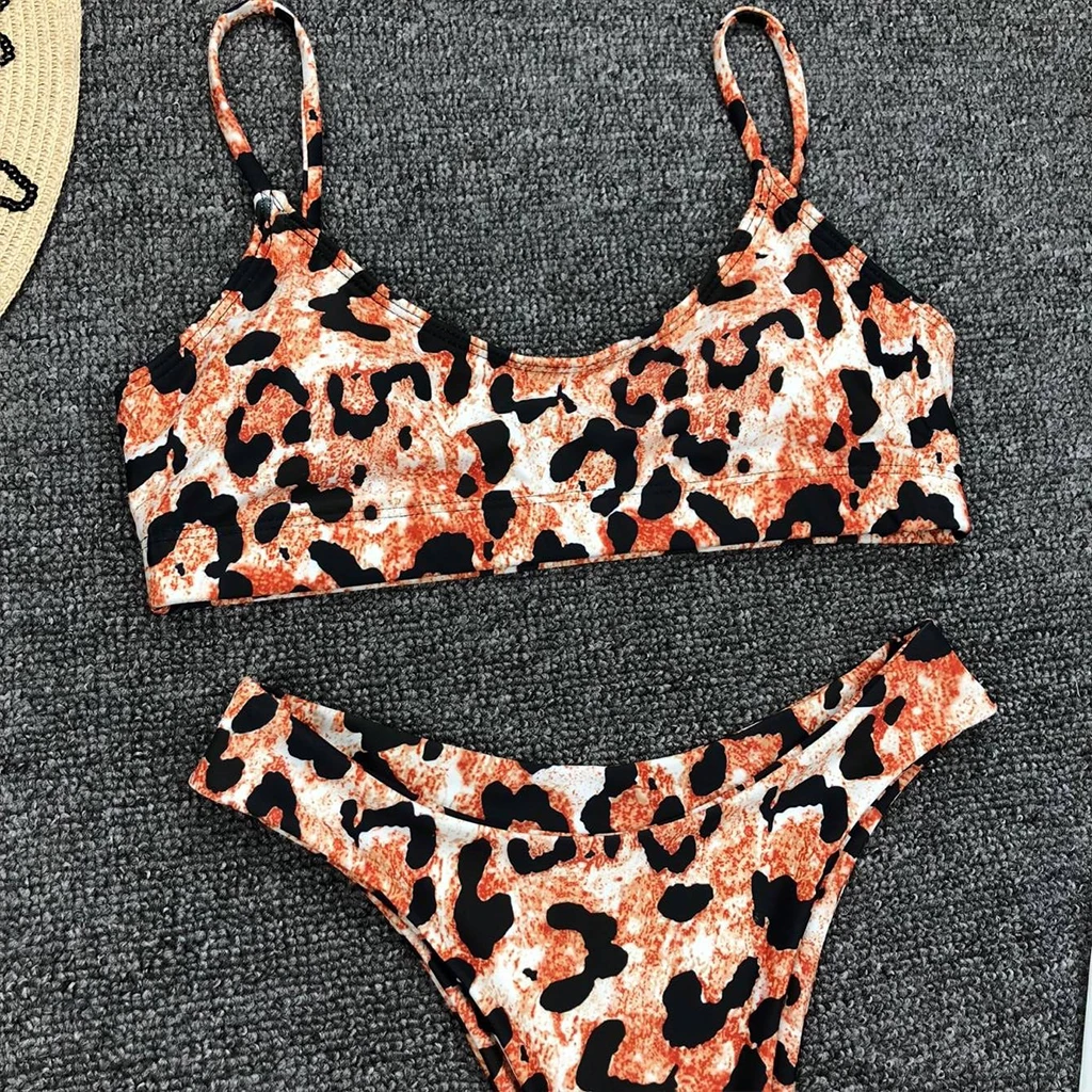 

Women Sexy Two Piece Bikini Set Boho Leopard Snakeskin Printing Swimsuit Strappy Push Up Padded High Cut Bathing Suit Beachwear