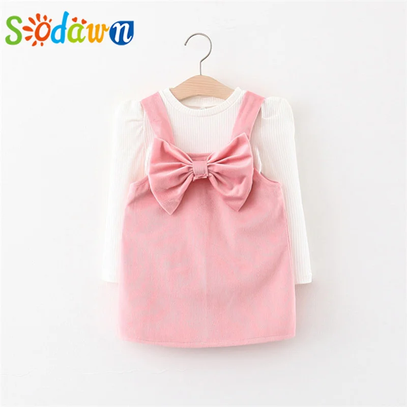 

Sodawn Autumn Baby Girl Clothes Top+Strap Skirt 2Pcs Newborns Girl Sets Bowknot Decoration For 6-24 Month