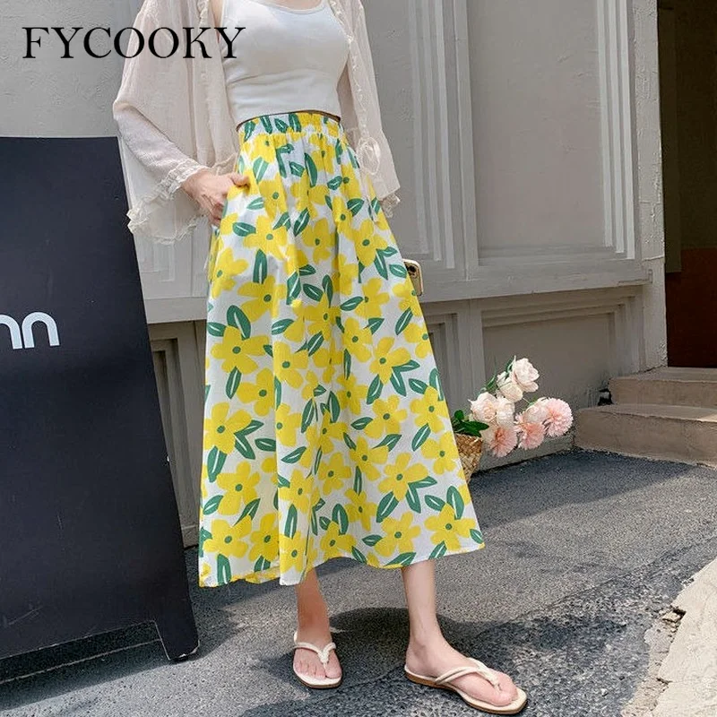 

Prairie Chic Floral Skirts Women 2021 Summer New Flower Umbrella Skirt Female Casual High Waist Thinner Basic Skirt With Pocket