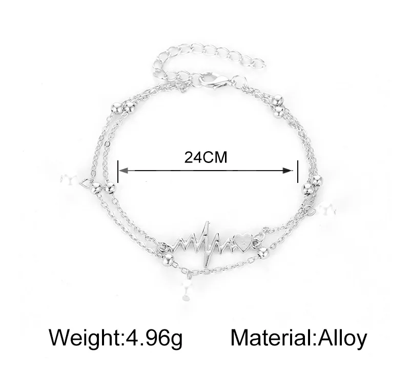 Новый Boho двойной Слои жемчужный браслет из двух частей ЭКГ личности серебряные