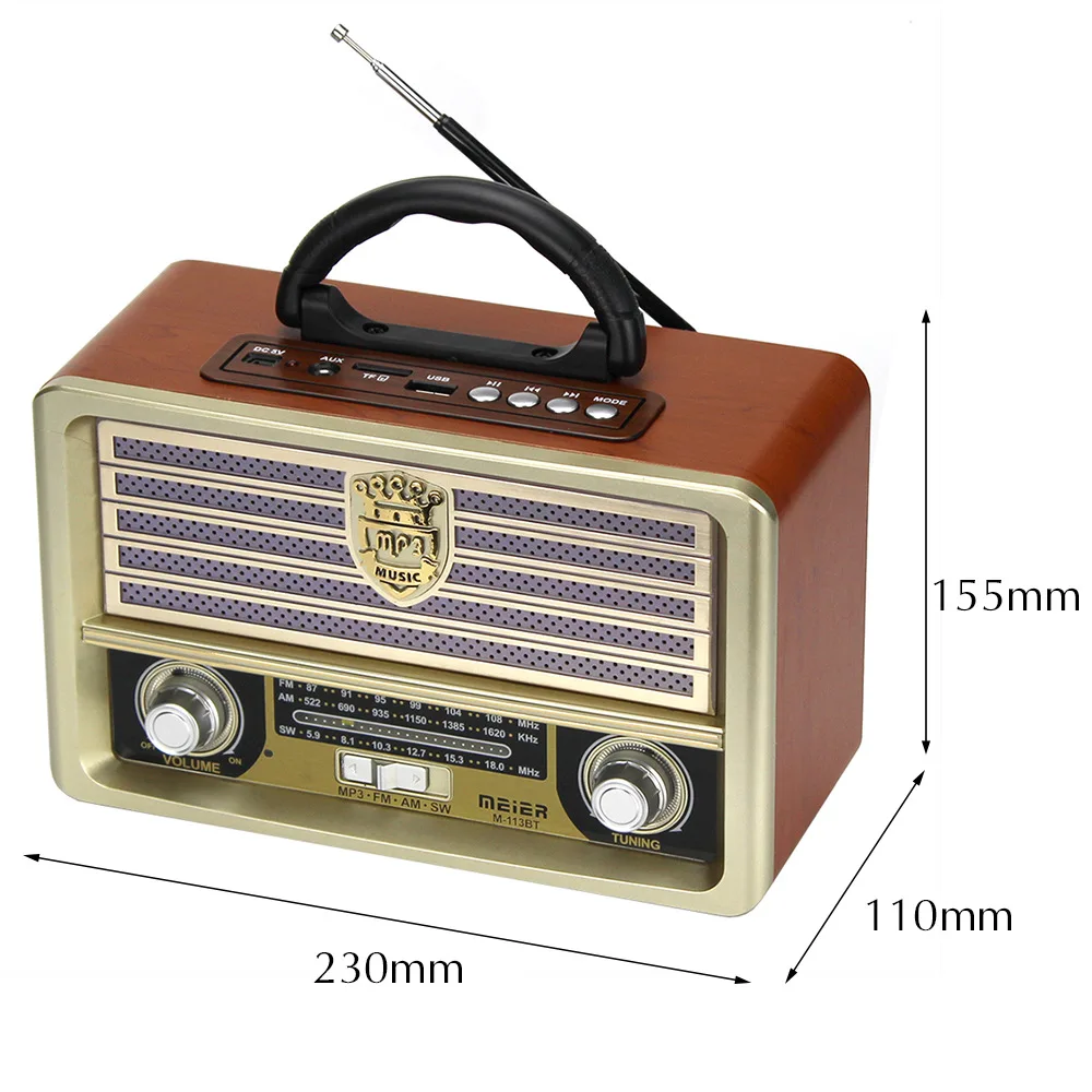 M-113BT New Wooden Retro Bluetooth-compatible Speaker Card Player Old Antique Radio FM Semiconductor 20# | Электроника