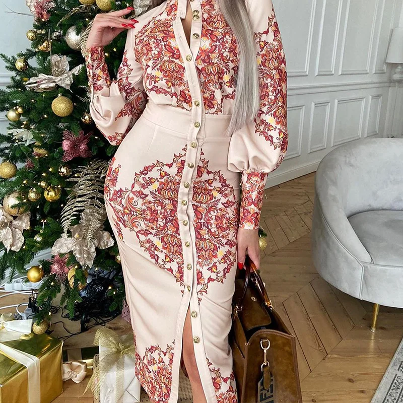 

Женское длинное платье-рубашка с V-образным вырезом, на пуговицах