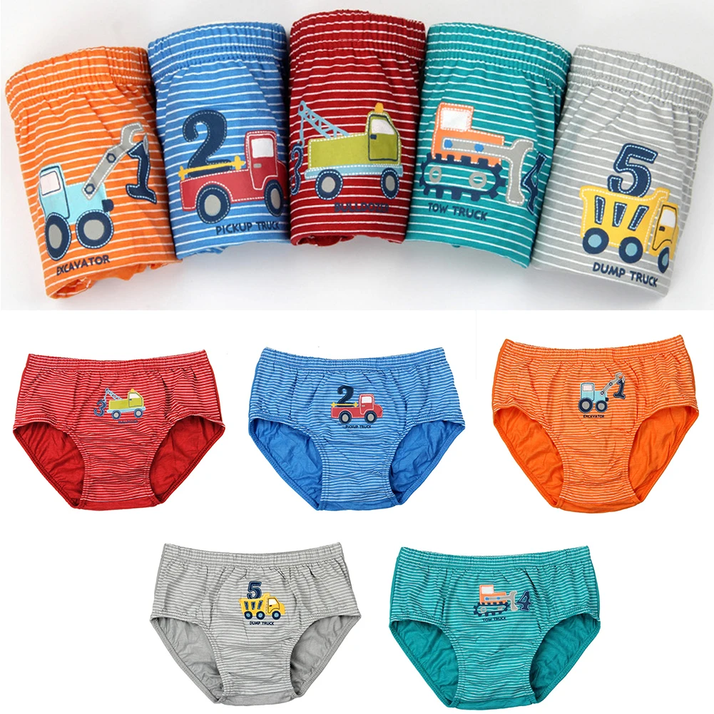 

For Boys Children Cute Panties Briefs Cotton Material Striated Comfortable Breathable Soft Truck Numbers Printed Kid Underwear