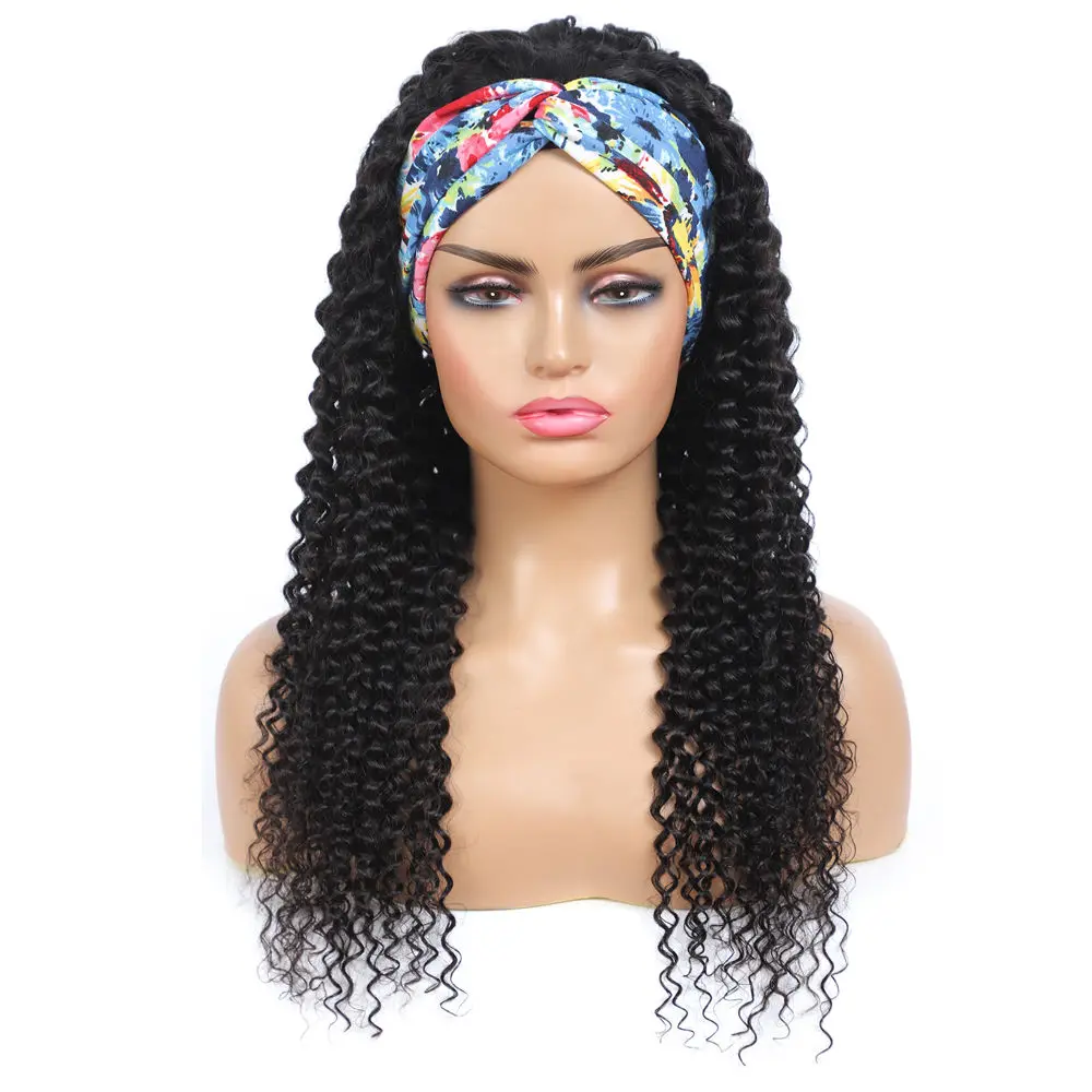 

Wiglory Curly Headband Wig Full Machine Made Wigs for Black Women Brazilian Remy Human Hair Glueless 150 Density Natural Color