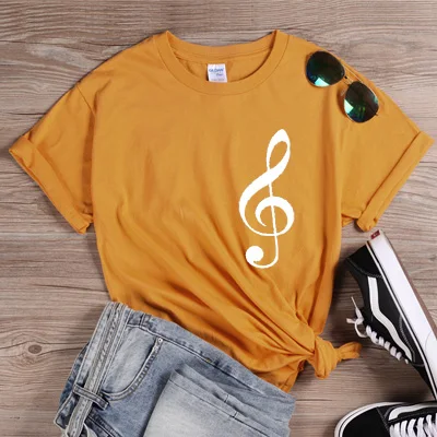 Yellow-White ONSEME, принт с музыкальной нотой, уличная одежда, Женская забавная футболка, женская футболка, развлекательная футболка, летние хлопковые футболки, Q-169 - Цвет: Yellow-White