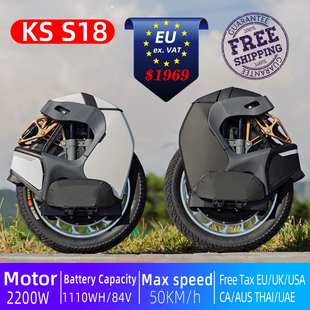 KS S18 Electric Unicycle 50km/h Air Shock Absorption KS-S18 84V 1110Wh 2200W White Black MonoWheel