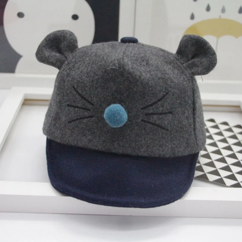 Осень-зима Детские шапочки для новорожденных 100% хлопок милый кот черный нос