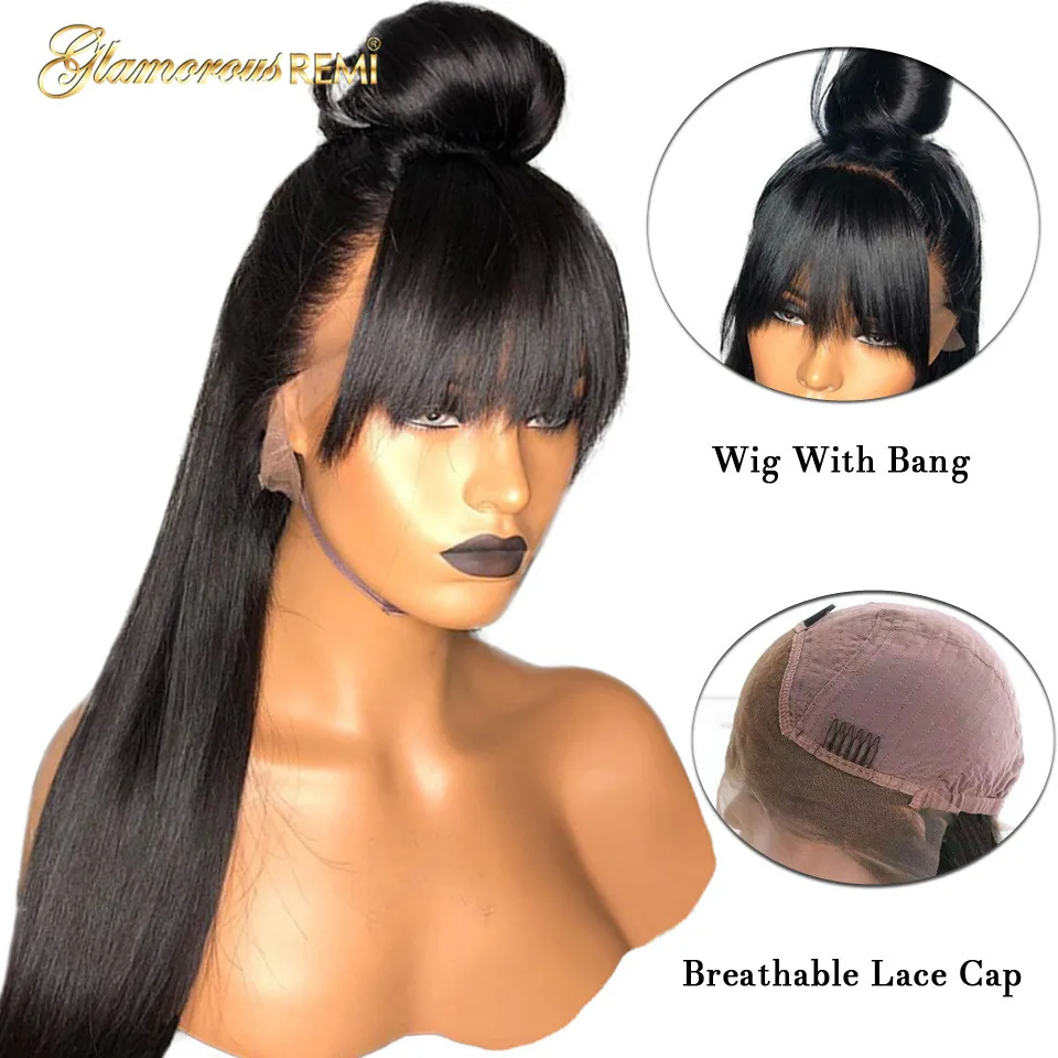 Человеческие волосы на кружеве Wigs13x6 бразильские прямые волосы на кружеве al парики с челкой от черного бесклеевого кружева передний парик 130% 150