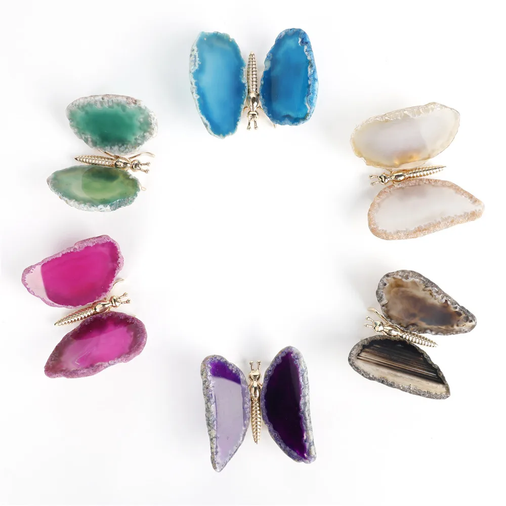 1 шт. натуральный агат ломтик формы бабочек камни кварц домашний декор образец