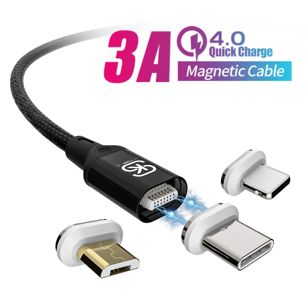 Магнитный кабель 3 в 1 micro usb type c QC 4 0 3A для быстрой зарядки android iphone xiaomi huawei