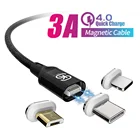 Магнитный кабель 3 в 1 micro usb type c QC 4,0 3,0 3A для быстрой зарядки для android iphone xiaomi huawei в автомобиле
