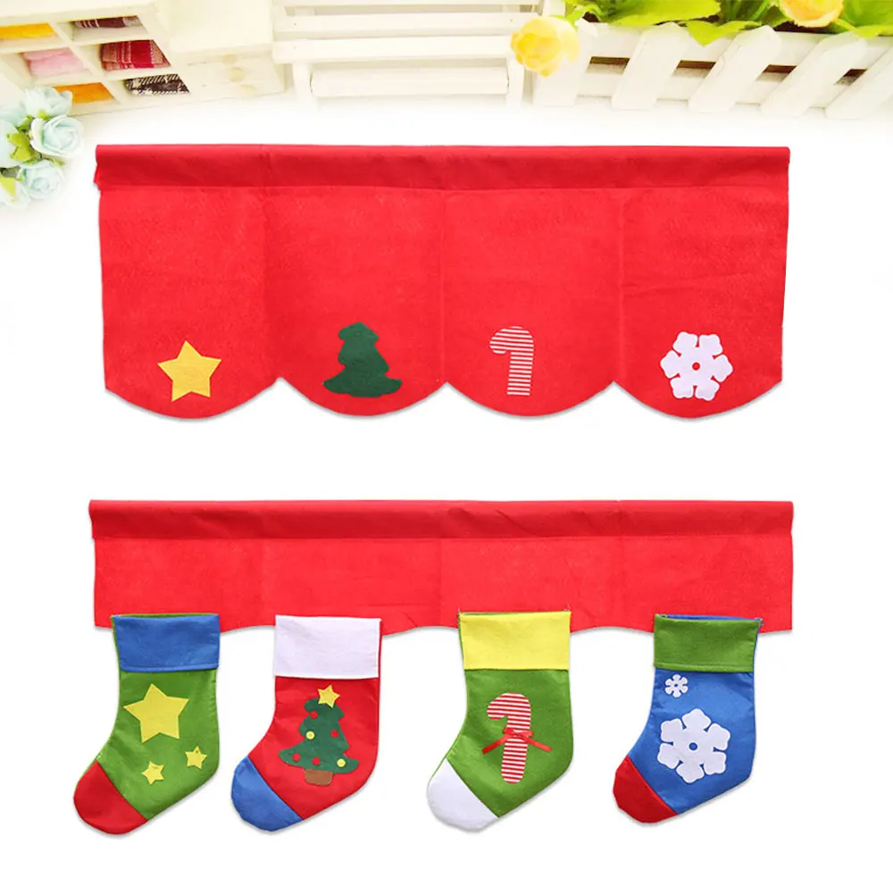 Festival Decor Pennant 2Pcs/Set Christmas Stockings Xmas Curtains Home &ampAmp Living Window Decoration Cute Decorative Supplies | Дом и сад