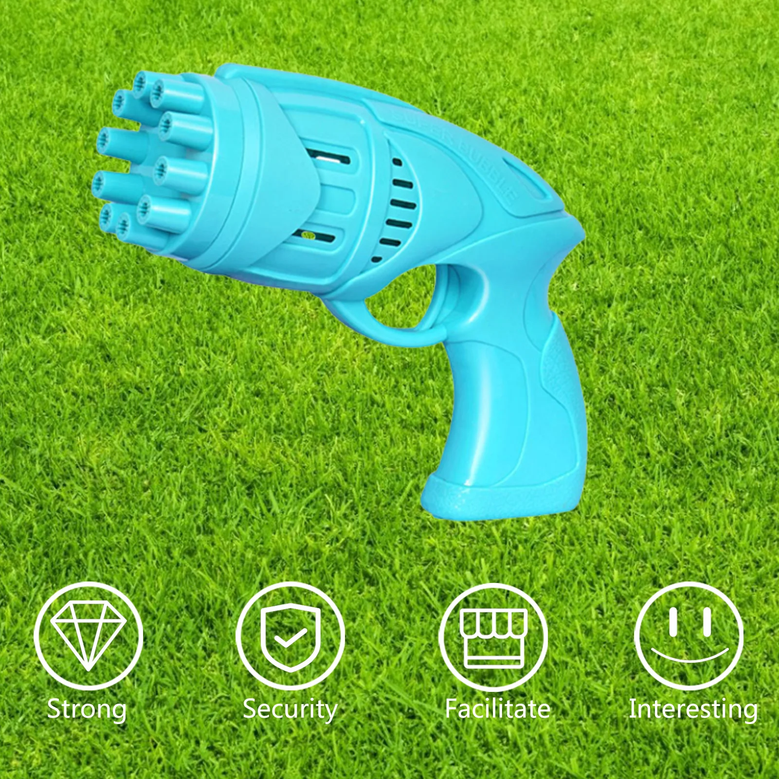 M&aacute;quina de burbujas Gatling 2 en 1, ventilador de pistola de burbujas el&eacute;ctrico de 10 agujeros-2