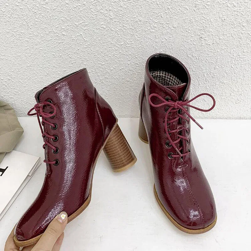 2020 женские осенние ботинки из лакированной кожи со шнуровкой большие размеры 46 47