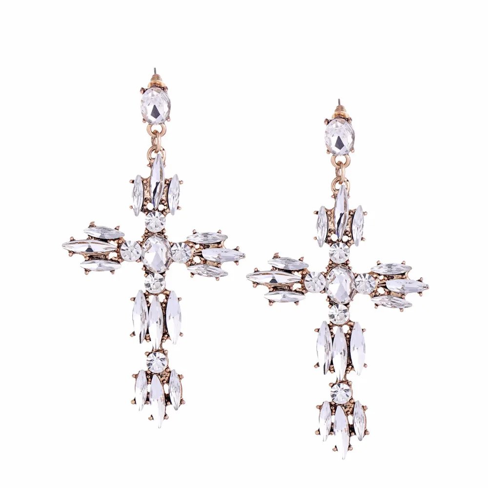 859CRYSTAL Banny розовый религиозный горный хрусталь сережки-крестики для женщин винтажные резные геометрические Висячие серьги новые серьги с Христом Brincos - Окраска металла: 859CRYSTAL