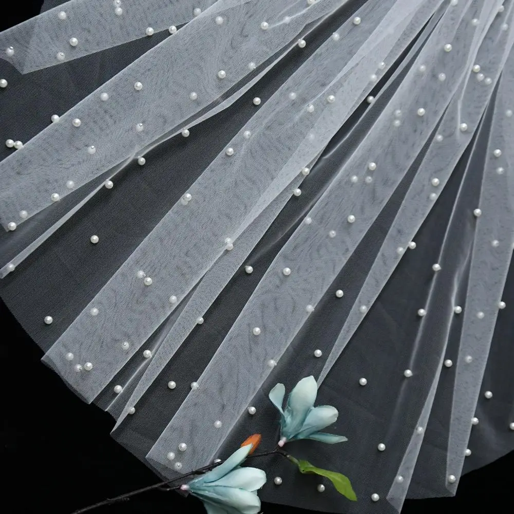 

ZMV05 White Ivory One Layer Short Bridal Veil Pearls Simple Elegant Shoulders Veil with Comb Wedding Accessories Hot Sell