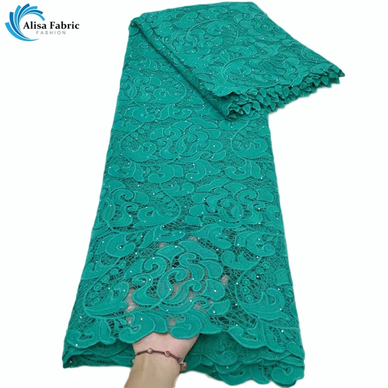Зеленый Африканский шнур кружевной ткани 5 ярдов Высокое качество с камнем ушко
