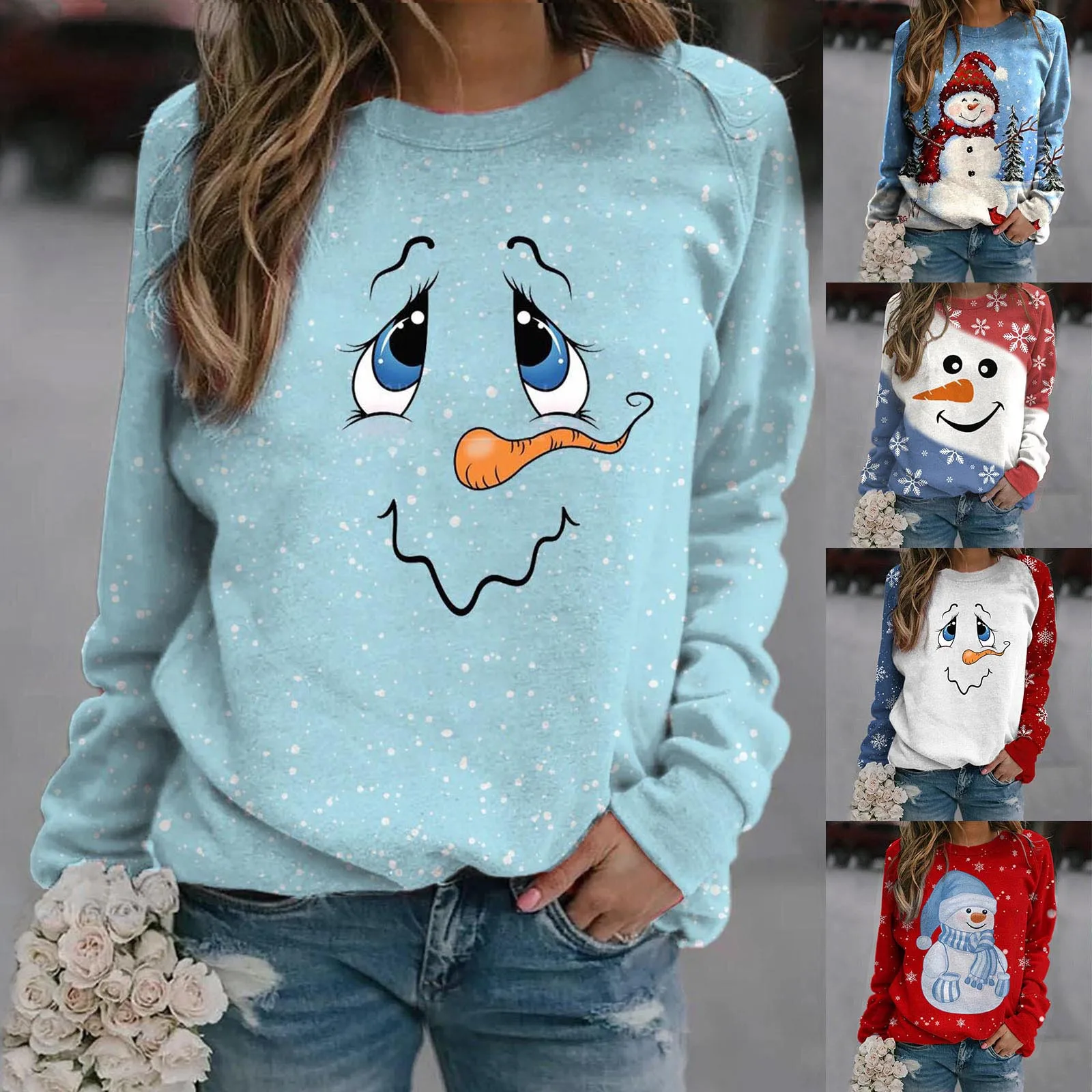 

Christmas Sweater Women Winter Print Snowman Sweaters Warm Sweatshirt O-Neck Christmas Long Sleeve Fashion Tops Pull Femme