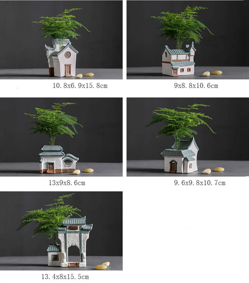 В форме дома зеленая ваза для растений керамический ретро цветочный горшок