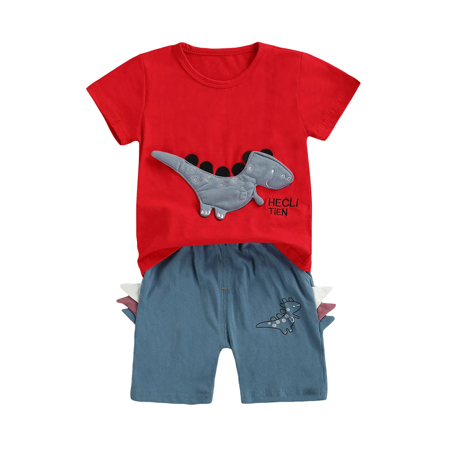 

Children's Clothing 2Pcs Tracksuits Dinosaur Print O-Neck Short Sleeves T-Shirt Elastic Waist Shorts Cotton Clothes Boys Girls