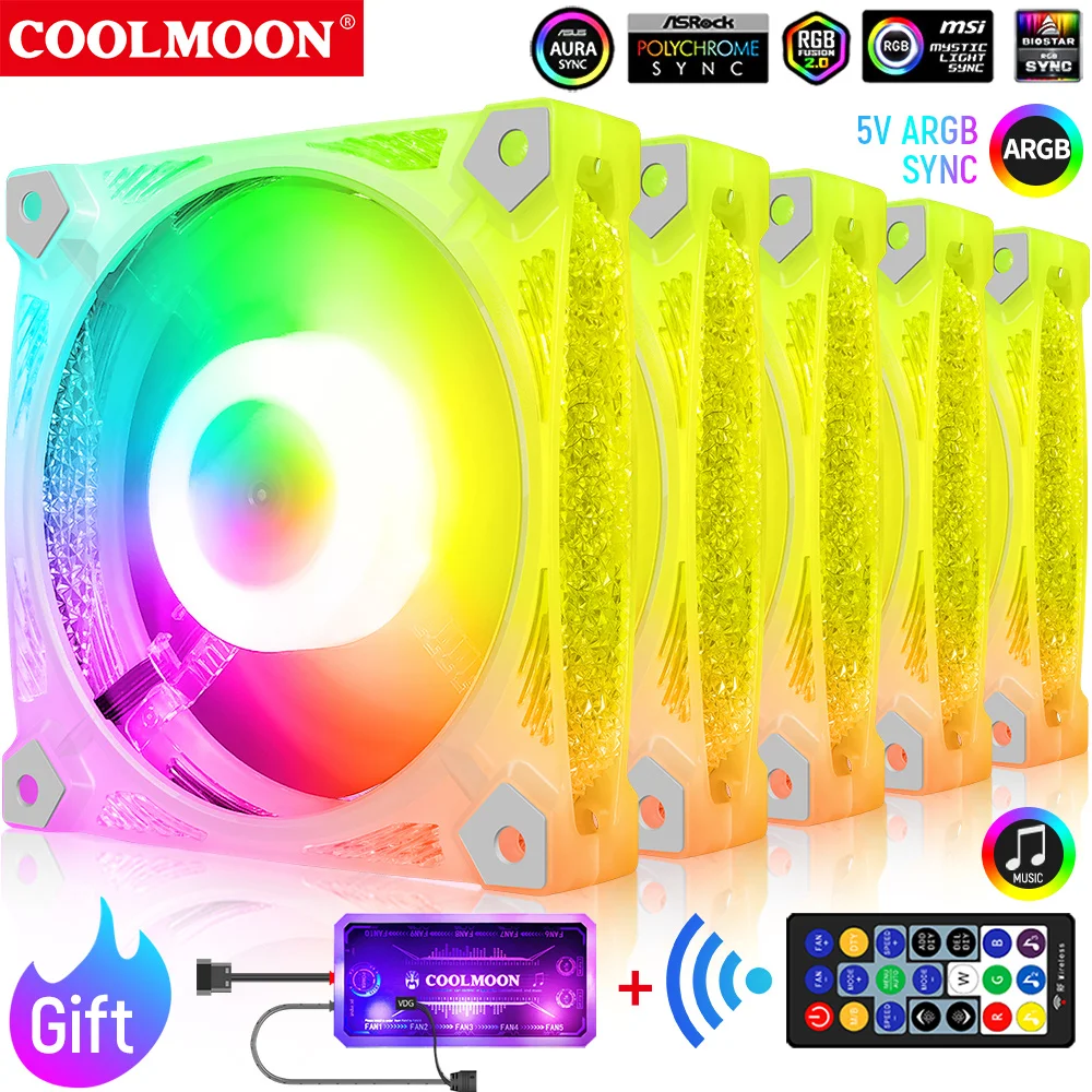 

COOLMOON 120mm PC Computer Case Fan Cooling Cooler PWM 6PIN Adjustable Silent Cooler Mute RGB Ventilador Radiator Aura Sync