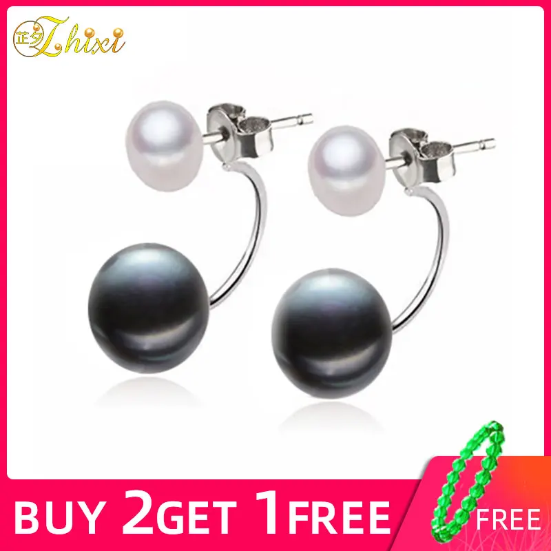 ZHIXI двойные жемчужные серьги ювелирные изделия из стерлингового серебра 925 пробы