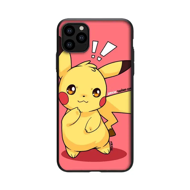 

Cute cartoon pikachu Phone Case For Black-Iphone 5s 6 6s 7 8 11 12 X Xs Xr Pro Plus Max Mini Fundas Cover