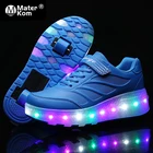 Детские светодиодные Роликовые кроссовки, зарядка через USB, светящиеся кроссовки с двойными колесиками, детская обувь для скейта с подсветкой, размеры 28-43