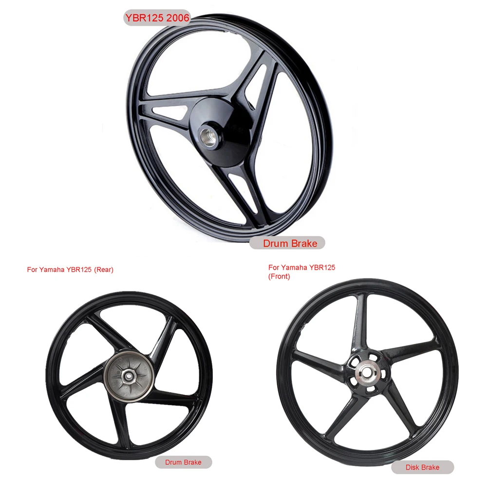 

Motorcycle Rear Alloy Wheel for Jianshe Yamaha YBR125 JYM125 Alluminum Rim 125cc Front Disc Brake Black Color Drum Brake 1Pc