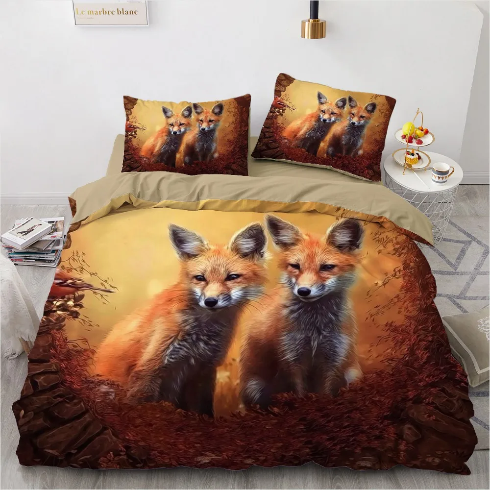 

3D Custom Design Animal Duvet Cover Sets White Comforther Covers Pillow Cases 180*200cm Full King Queen Twin Size Fox Bedclothes