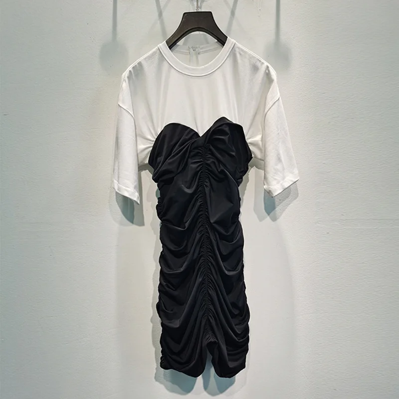 

2021 New Summer Patchwork Ladies Dress Slim Elegant Women Dresses Cotton Fashion Casual High Quality Female Dress T967
