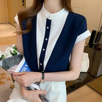 2021summer fashion contrast stitching casual ladies shirts women loose short sleeve korean style blouse woman shirts