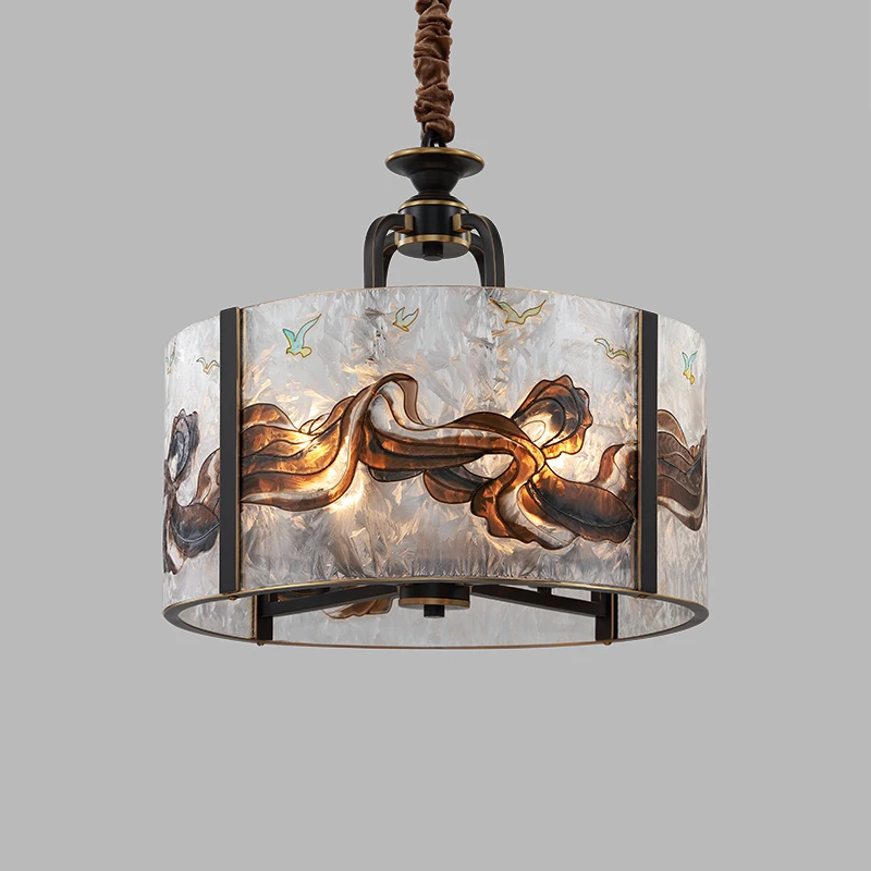 

Modern new Chinese style chandelier Creative Chinese style designer enamel dining room study Zen-like copper chandelier