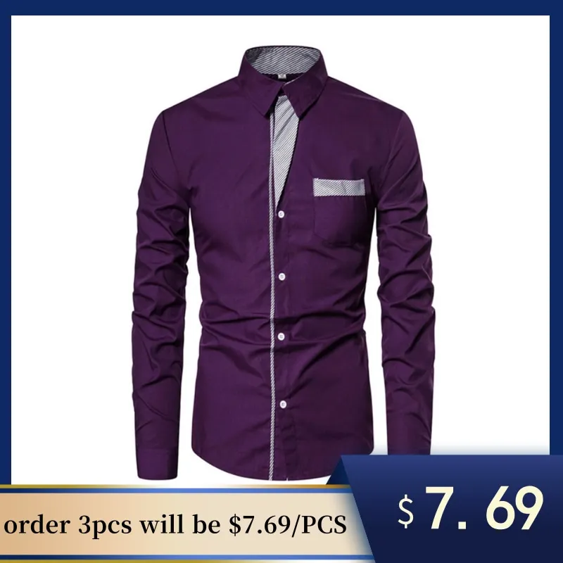 

Nice Spring Men's Shirts Casual Slim Fit Mens Dress Shirts Long Sleeve Business Social Shirt Men Patchwork Shirt Camisas Hombre