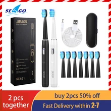 SEAGO-cepillo de dientes eléctrico recargable, y obtén uno gratis compra uno, Sónico, 4 modos de viaje, con 3 cabezales, regalo