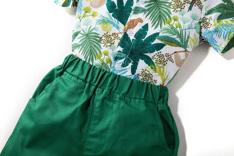 Baby Boy Gentleman Set Hawii Style Print Coloring Shirt+ Short Pants 2020 Summer Party Birthday Clothing Bebe 2 Pcs Suit |