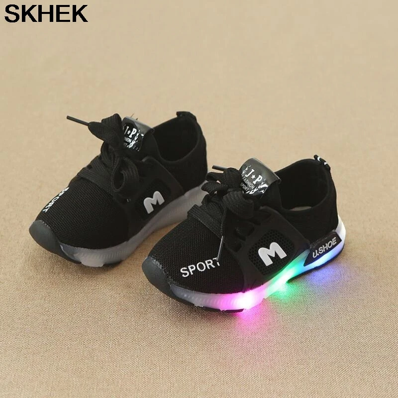 SKHEK Spring and autumn children luminous shoes boys girls running baby flash single LED lights sneakers | Детская одежда и обувь