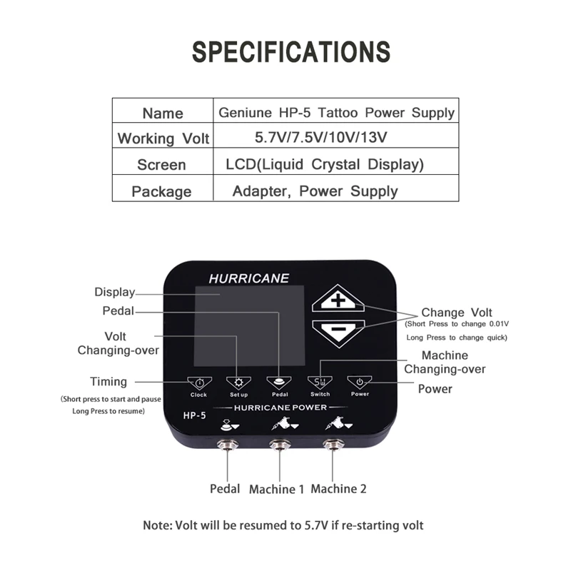 Блок питания для татуировок HP 5 вращающихся катушек источник с сенсорным экраном