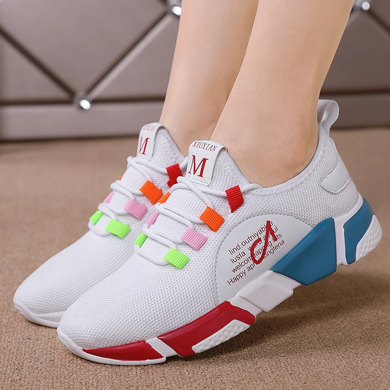 Новейшая модель женская обувь для бега прогулочная вязаные ботильоны спортивные